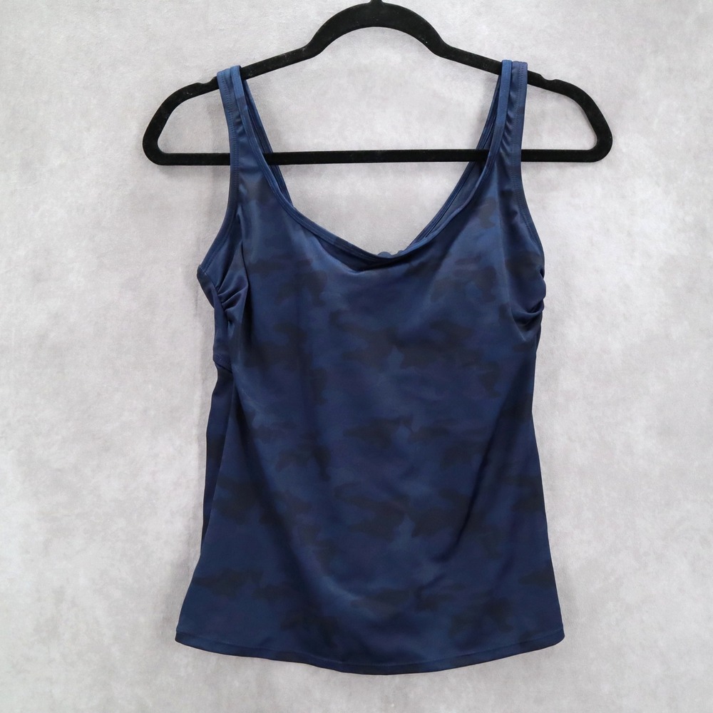 Navy Blue Camo Beach Padded Active Swim Sports‎ Bra Tankini Tank Top S Small